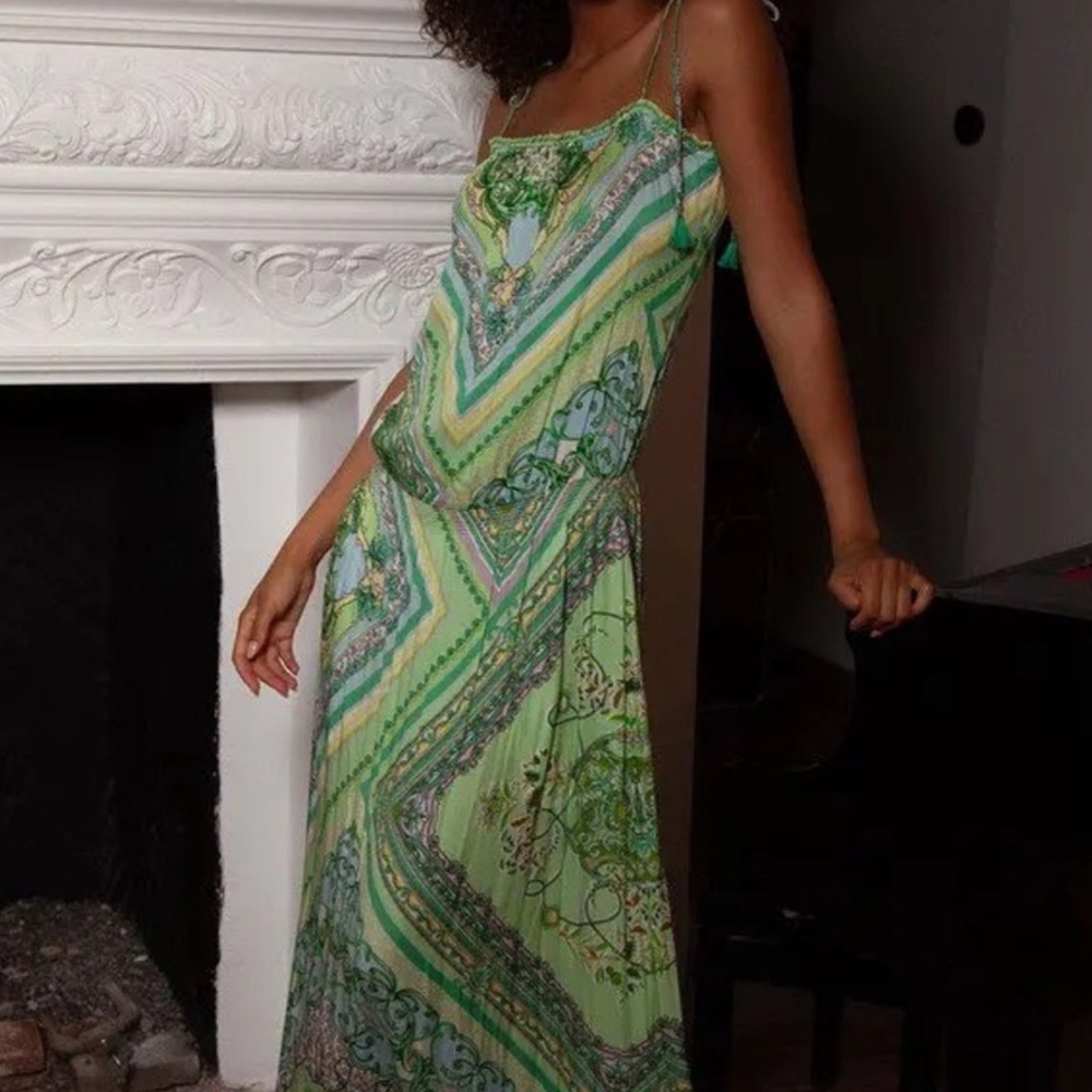 Hale Bob Carly Blouson Maxi Dress In Green Size S